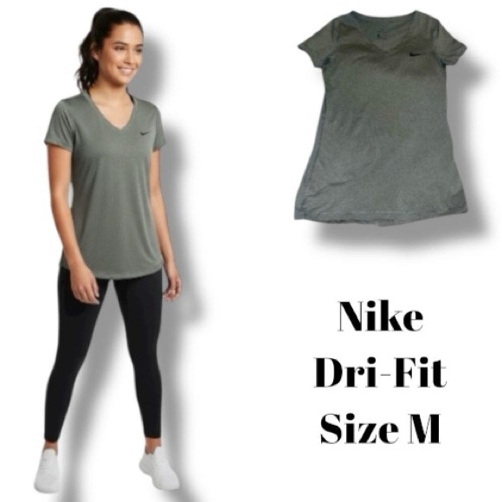 Nike DRI-FIT Top Gray Athletic Activewear Tee Solo Swoosh V Neck M 🍭